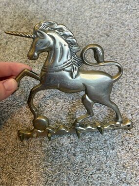 Brass Unicorn Key Holder Vintage hooks Heavy Horse Fantasy Equestrian